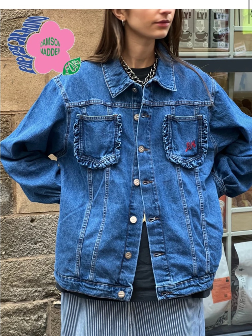 Damson Madder Blue Ruffle Denim Jean Jacket - Women's